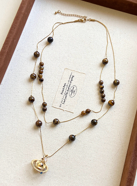 虎眼石双层叠戴飞船土星项链女