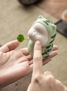 久造创意陶瓷小摆件精品可爱动物小胖虎工艺品家居客厅桌面装饰品
