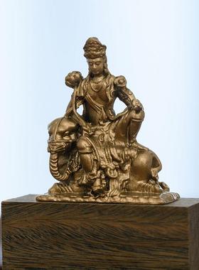 简修行白象普贤王如来文殊普贤佛像坐像黄铜像雕像精致迷你随身佛