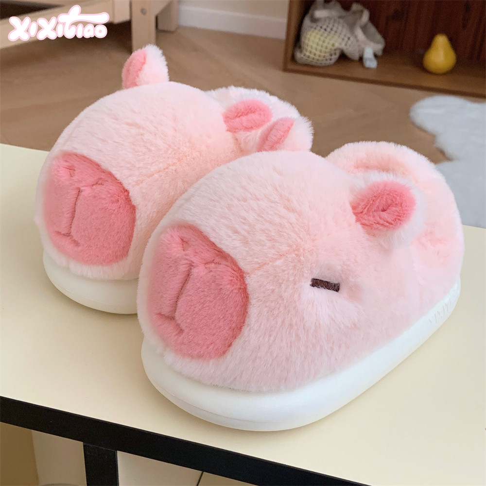 细细条卡皮巴拉冬季室内居家可爱男女童包跟毛毛鞋儿童亲子棉拖鞋,淘宝优惠券,粉丝福利购,淘宝优惠卷