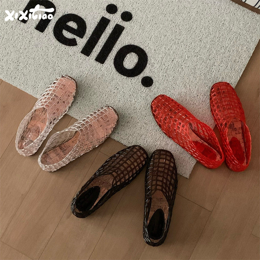 细细条果冻鞋女夏季简约百搭防滑创意镂空网格水晶凉鞋包头洞洞鞋,淘宝优惠券,粉丝福利购,淘宝优惠卷