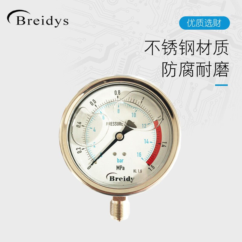 Breidys压力表YN100不锈钢耐震压力表测水压气压通用0-1.6/100Mpa - 图3