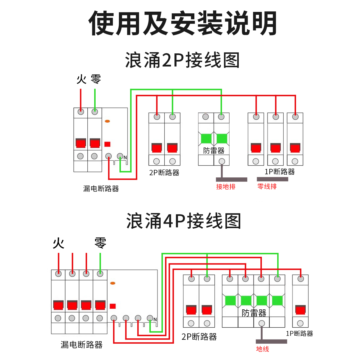 二级浪涌保护器2P4P40KA60KA电源防雷器家用385V一级电涌保护器