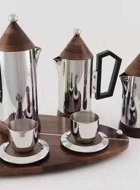现代轻奢金属创意摩卡水壶套装样板间样品屋展示中心咖啡厅杯子托