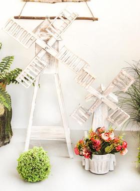 田园风格木质风车装饰摆件阳台花架家居橱窗落地摆设幼儿园植物角