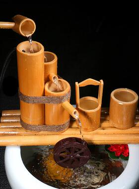 烘干 干竹流水鱼缸石槽摆件过滤器竹筒流水竹子装饰开 业礼品招财