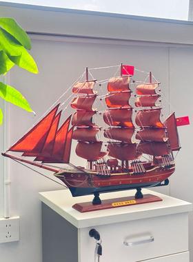 中式酒店大堂创意帆船实木模型饰品会所前台室内入口装饰