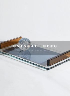 现代欧式轻奢灰色水晶玻璃托盘客厅餐厅桌面摆盘样板房售楼处饰品