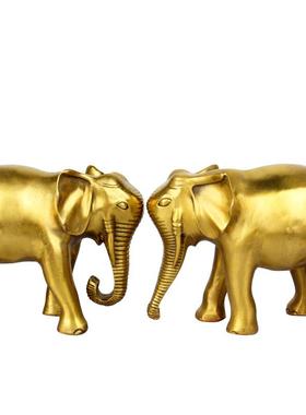 朴器 全铜黄铜大象摆件吸水象一对象铜象客厅工艺品铜象