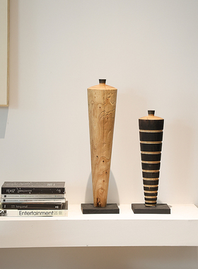 形上侘寂风花瓶木质摆件中古高脚花器居家民宿电视柜复古装饰品