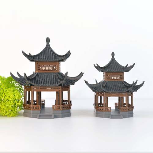 凉亭亭子摆件中式古建筑模型3D打印国风微景观假山盆景装饰新款 - 图1