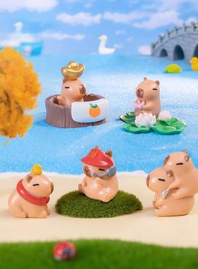 微景观创意可爱水豚娃娃盲盒景观装饰配件桌面小饰品