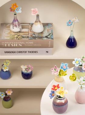 景德镇陶瓷花朵高温手工花瓶彷真花陶瓷永生花装饰品创意家居摆饰