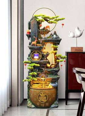 中国假山流水财富喷泉装饰客厅办公室循环水景观鱼缸加湿器装饰