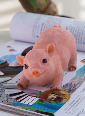 创意仿真小猪摆件创意动物模型客厅装饰品生日礼物树脂工艺品雕塑