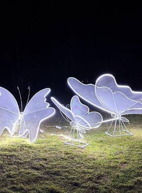 不锈钢蝴蝶摆件售楼处广场铁艺镂空大型发光雕塑户外园林景观装饰