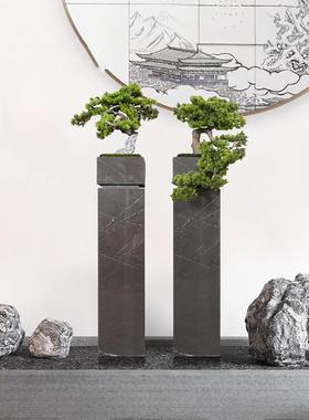 仿真迎客松盆景样板间客厅落地大理石花器茶室装饰新中式禅意摆件