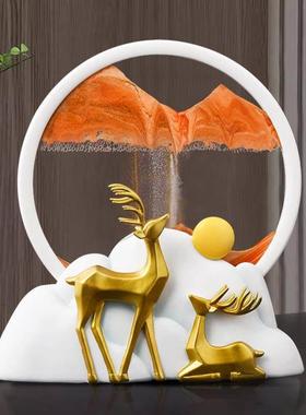 艺歆家居创意一鹿生财流沙画摆件客厅办公室沙漏画解压工艺品装饰