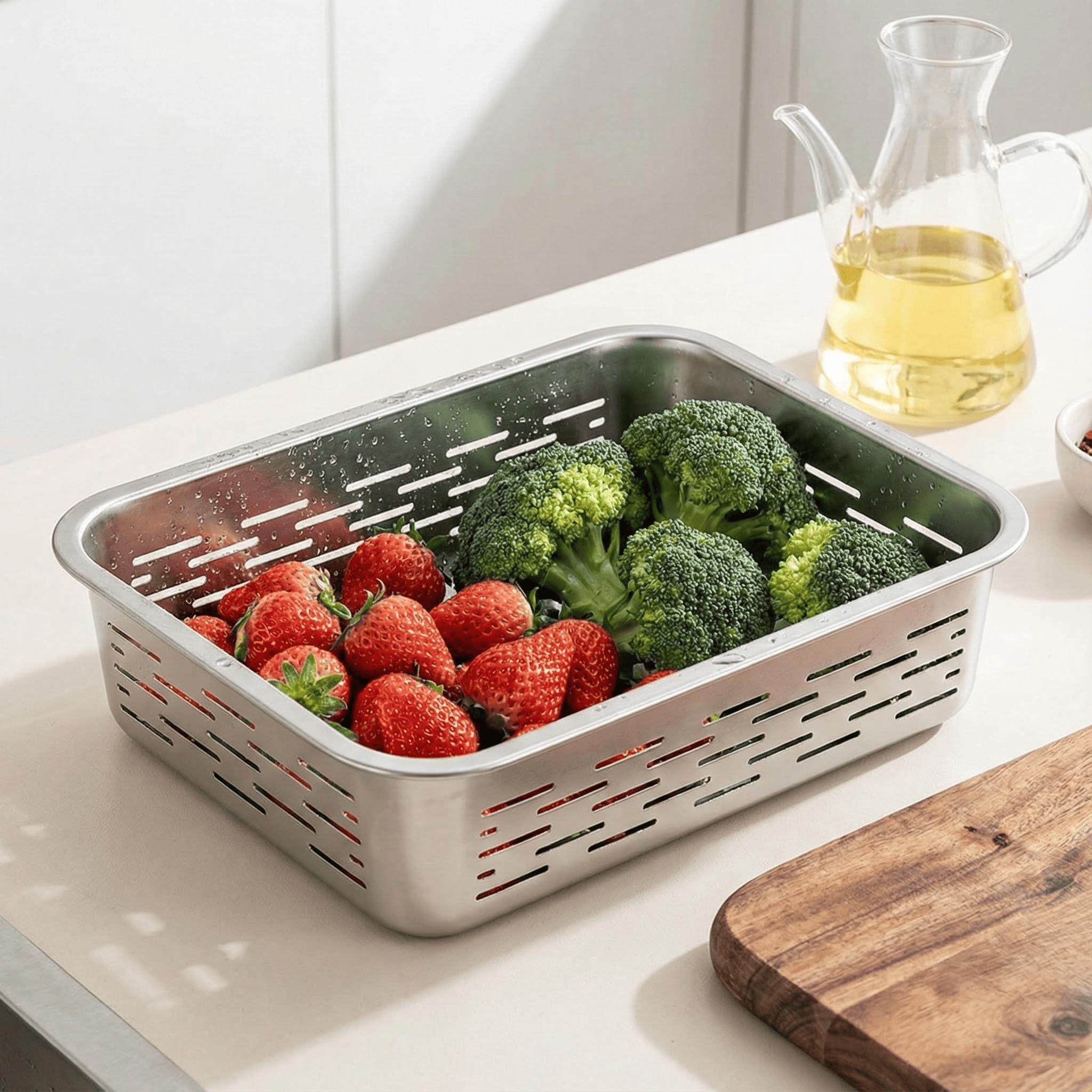 食品级长方形不锈钢过滤盆家用厨房洗菜切片刨丝沥水篮盆子大漏盆,淘宝优惠券,粉丝福利购,淘宝优惠卷