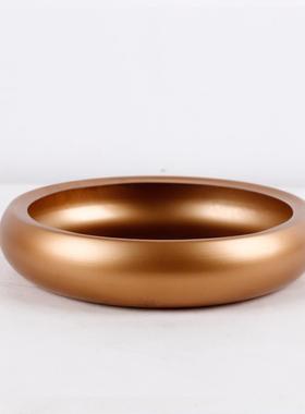 新中式仿古金圆形花盆仿真苔藓花器容器装饰铁艺收纳托盘轻奢摆件