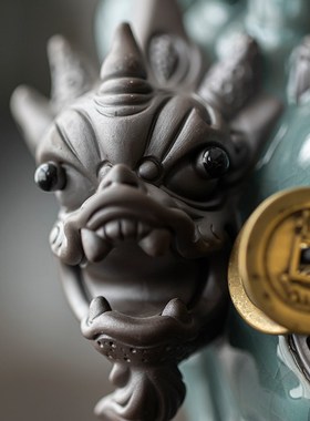 速发创意招财貔貅摆件居瓷哥窑皮丘家陶桌厅玄关办公室茶客装