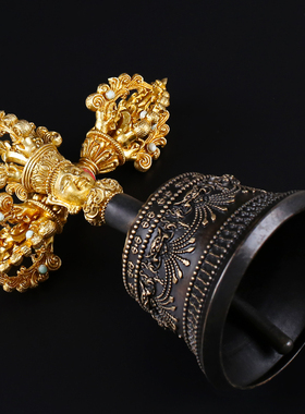 速发尼泊尔工艺传铜五股金铃铃杵法器铜刚铛藏纯多款尺寸音质清厚