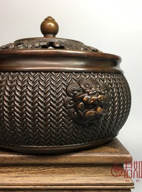 速发仿古典雅铜雕香香炉摆件全铜香字真言八宝盘花狮头熏六炉宣德