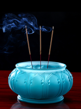 速发琉璃佛具全套装宝蓝音室内琉璃供杯炉佛香供观色供具摆件
