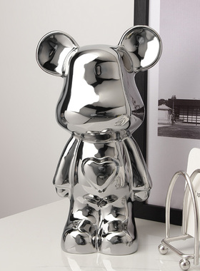 速发轻奢熊摆件家柜客厅电视居酒柜陶瓷爱心熊软装饰品