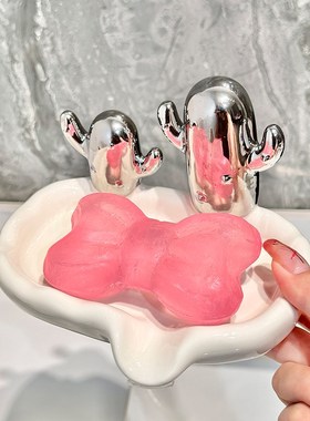 速发奶油风肥皂盒香皂盒陶用高档沥水好看免打家孔瓷肥皂碟洗脸台