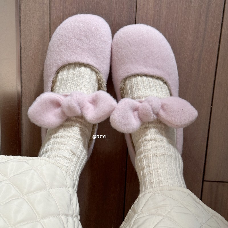 DCYI灰色蝴蝶结加绒毛毛鞋外穿秋冬保暖平底单鞋豆豆鞋玛丽珍棉鞋,淘宝优惠券,粉丝福利购,淘宝优惠卷