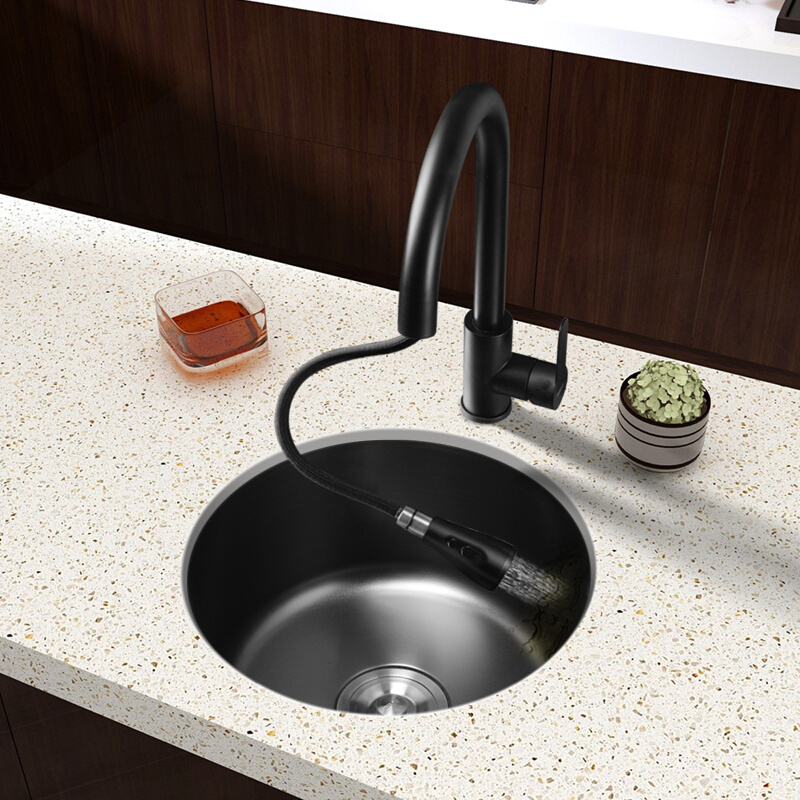 黑色小圆形水槽单槽岛台水吧台不锈钢厨房洗菜盆迷你洗手盆台下盆-图0