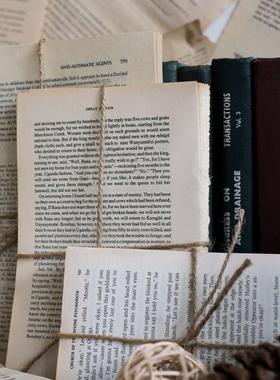 JK慕空间 复古文艺外文英文麻绳捆绑书落书捆书房摆件拍摄道具