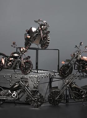 铁艺复古电镀摩托车模型摆件 家居装饰办公室桌面金属工艺品摆设