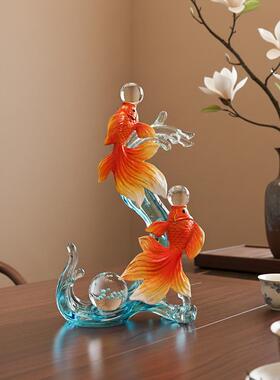 入户关风生高水玄起锦2536鲤招财鱼摆件轻奢档酒装饰柜品乔迁开业