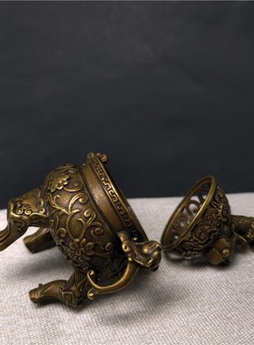 速发迷铜仿古熏香炉家号纯你小用创意小摆件貔貅盖三足镂空微雕香