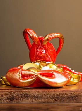 速发彷真小青龙虾摆件招瓷猛龙过江摆盘模型桌面陶财装创意开