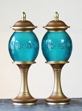 速发用大琉璃八吉祥佛具套装古品法全摆件家用香炉供盘净水杯供具