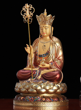 速发工藏王菩萨像铜雕地艺盛唐彩贴金地藏王佛像摆娑家用件婆三圣