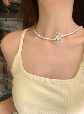 【我的脸很圆】轻奢小众雏菊珍珠项链 精致花朵造型 优雅点缀颈间