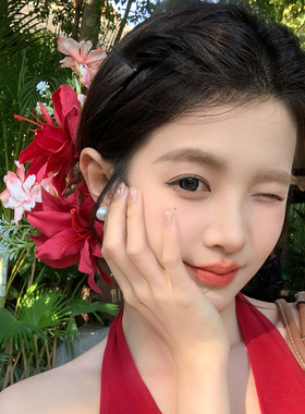【我的脸很圆】复古红色百合花发夹超仙氛围感出片甜美拍照发饰女