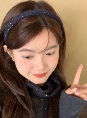 【我的脸很圆】 韩系波点细边高颅顶发箍简约百搭藏青不压发头箍