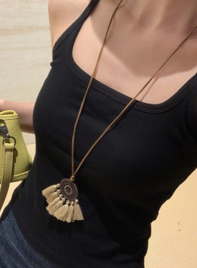 【我的脸很圆】时尚小众腔调民族风圆盘流苏长款颈间饰氛围感拉满