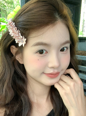 【我的脸很圆】春夏小清新粉色花瓣发夹新款百搭扎发弹簧夹刘海夹