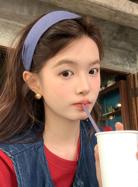 【我的脸很圆】简约蓝色系宽边发箍ins韩系不压发头包脸发箍发饰
