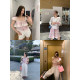 Braces Dawang Pink Rose Heavy Industry Lace Splicing Small Flying Sleeves Top + Lace Splicing Elastic Waist Skirt