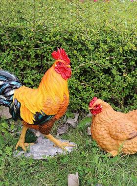 户外仿真公鸡摆件生肖鸡树脂工艺品花园装饰母鸡雕塑仿真动物模型