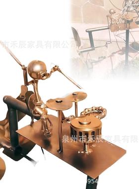 鼓手风车花园装饰，手工制作的金属打击乐风车雕像装饰，岩石艺术