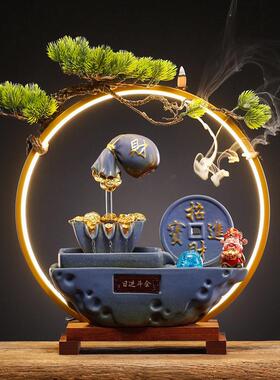 新中式招财流水循环装饰摆件茶室客厅公司公室前台桌面开业礼品
