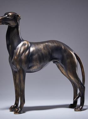 电商新款仿真动物摆件仿古铜缇灵犬模型客厅书房玄关家居装饰